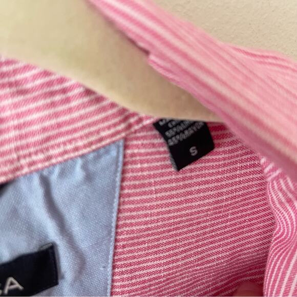 Nautica Linen Blend Pink Stripes Casual Button Down Shirt size S - Picture 4 of 7